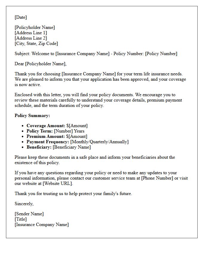 Welcome Letter for Term Life Insurance Policyholders