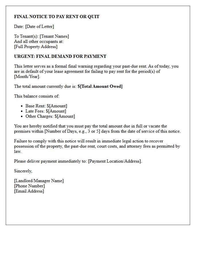 Notice to Pay or Quit Final Warning Letter