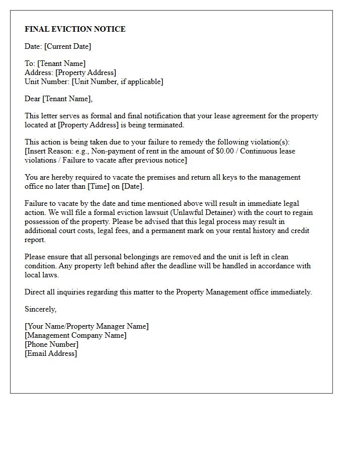 Property Management Final Eviction Notice Letter