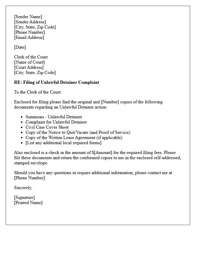 Official Unlawful Detainer Lawsuit Filing Letter