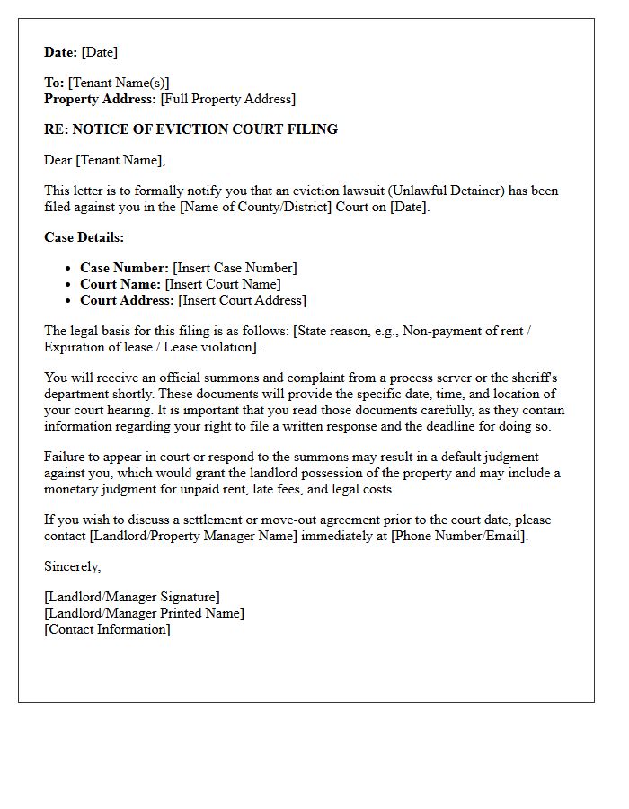Tenant Notification of Eviction Court Filing Letter