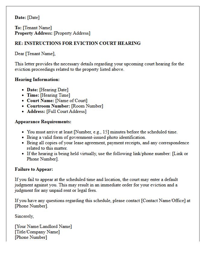 Eviction Court Hearing Appearance Instruction Letter