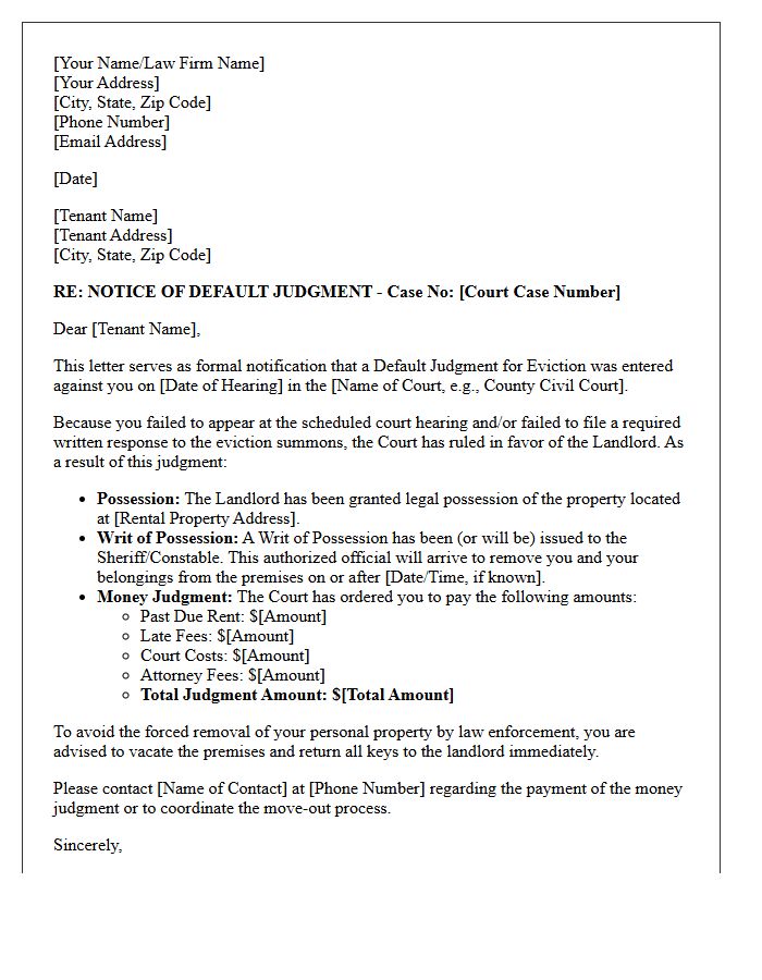 Eviction Court Hearing Default Judgment Letter