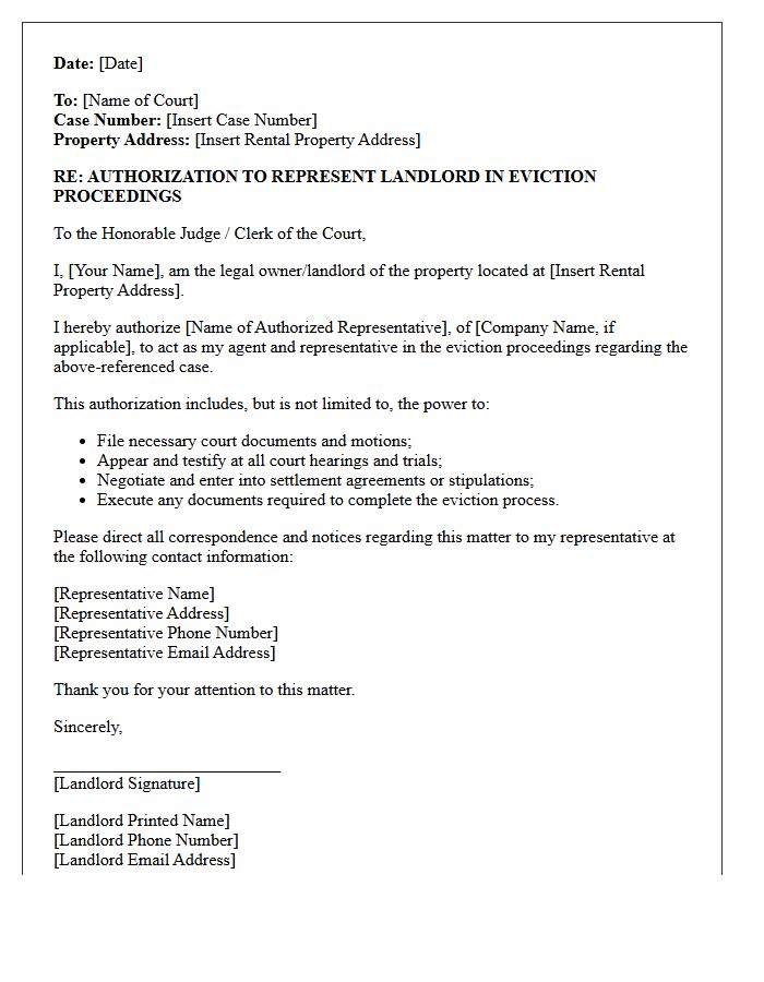 Landlord Eviction Court Hearing Authorization Letter