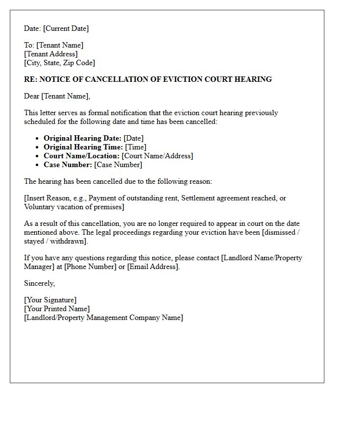 Notice of Eviction Court Hearing Cancellation Letter