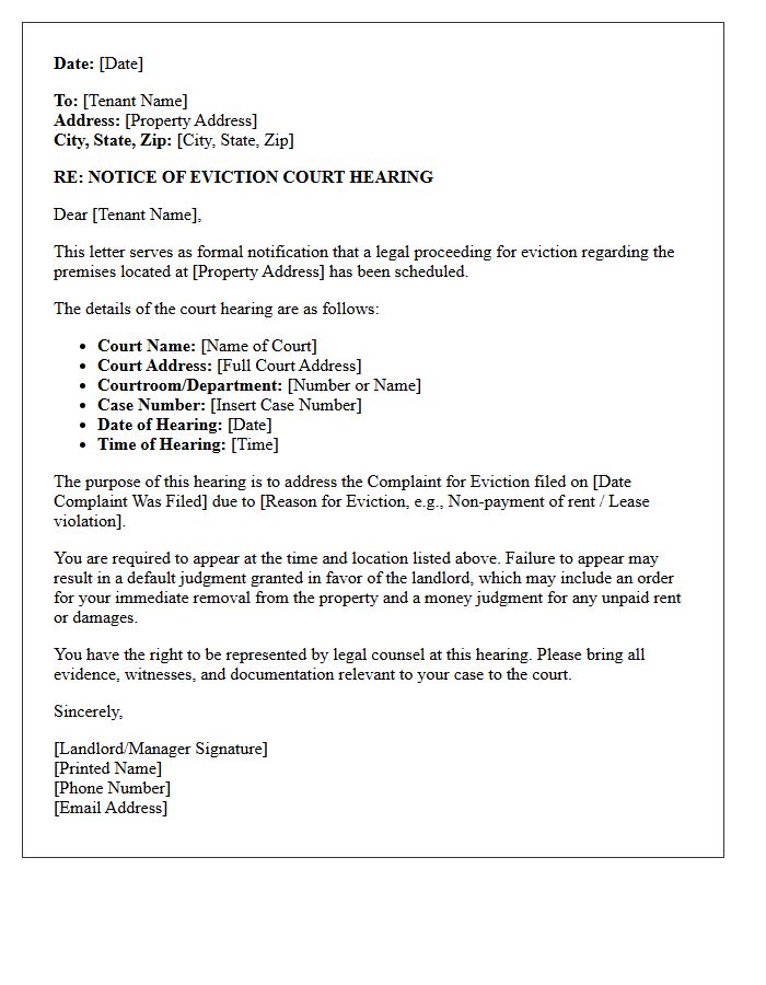Notice of Eviction Court Hearing Letter