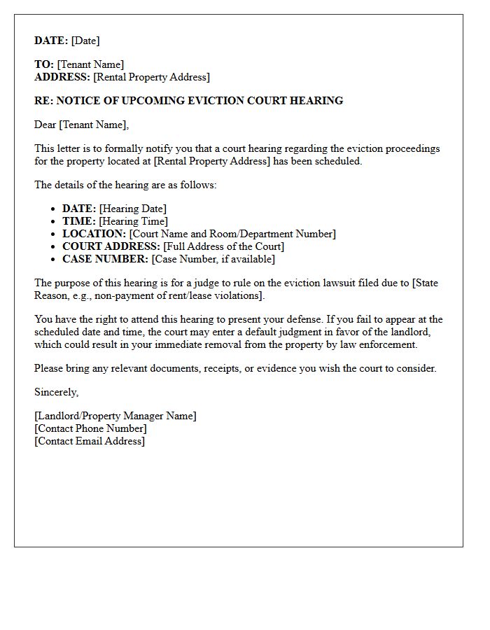 Pre-Eviction Court Hearing Notification Letter