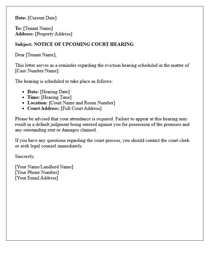 Tenant Eviction Court Hearing Reminder Letter