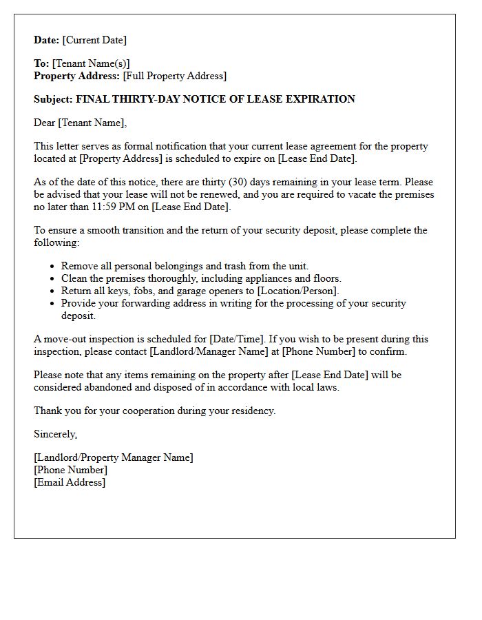 Final Thirty-Day Notice of Lease Expiration Letter
