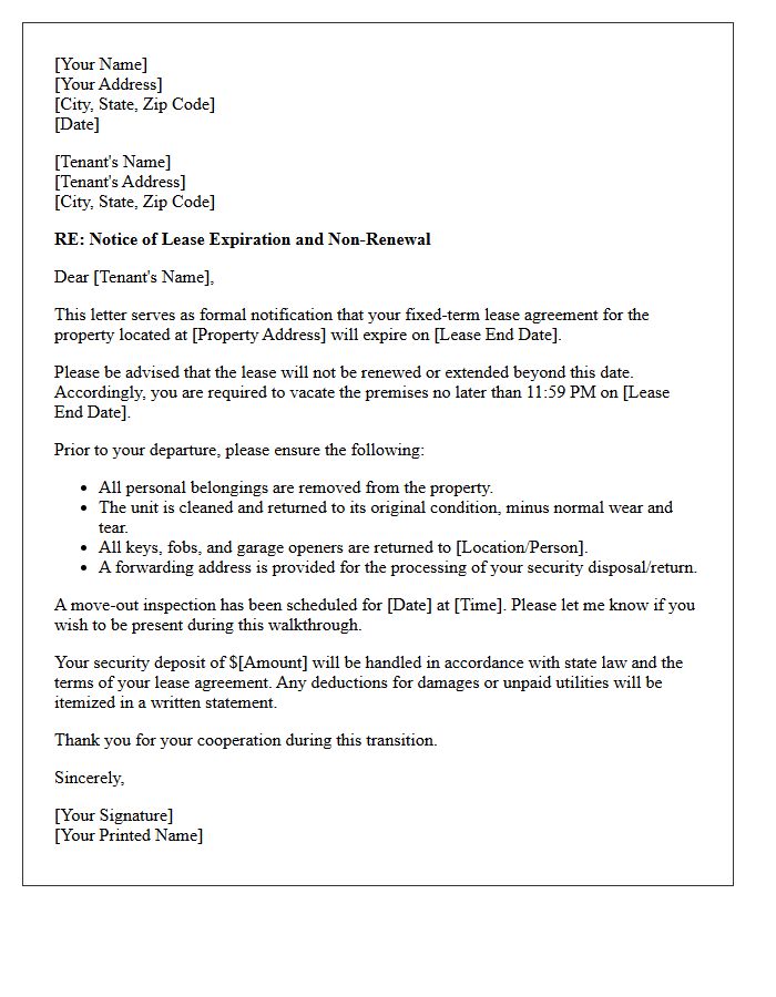 Fixed-Term Lease Conclusion Thirty-Day Letter