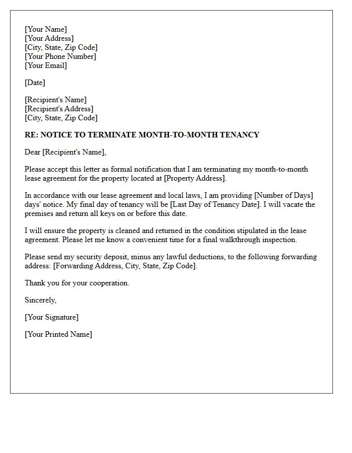 Month-to-Month Tenancy End of Lease Letter