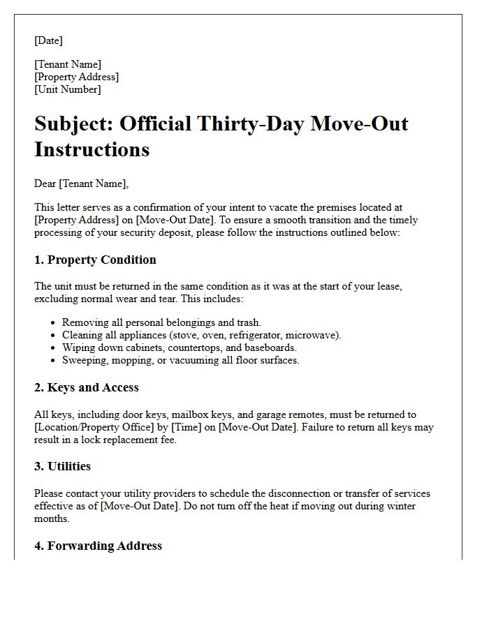 Official Thirty-Day Move-Out Instruction Letter