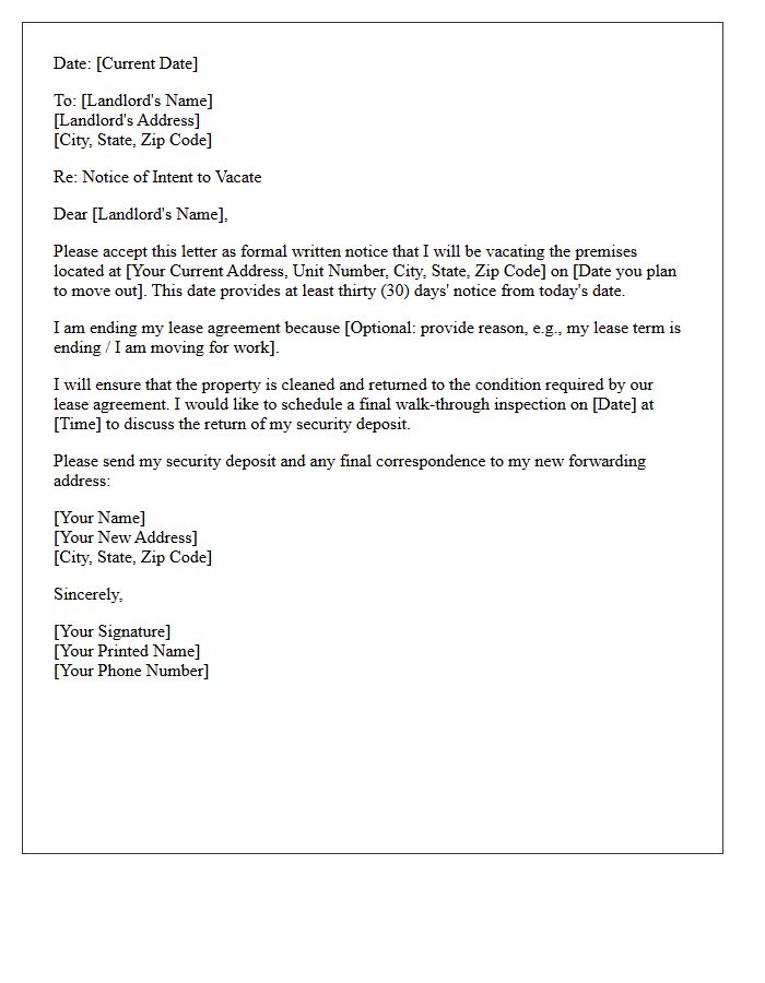 Residential Lease Termination Thirty-Day Letter