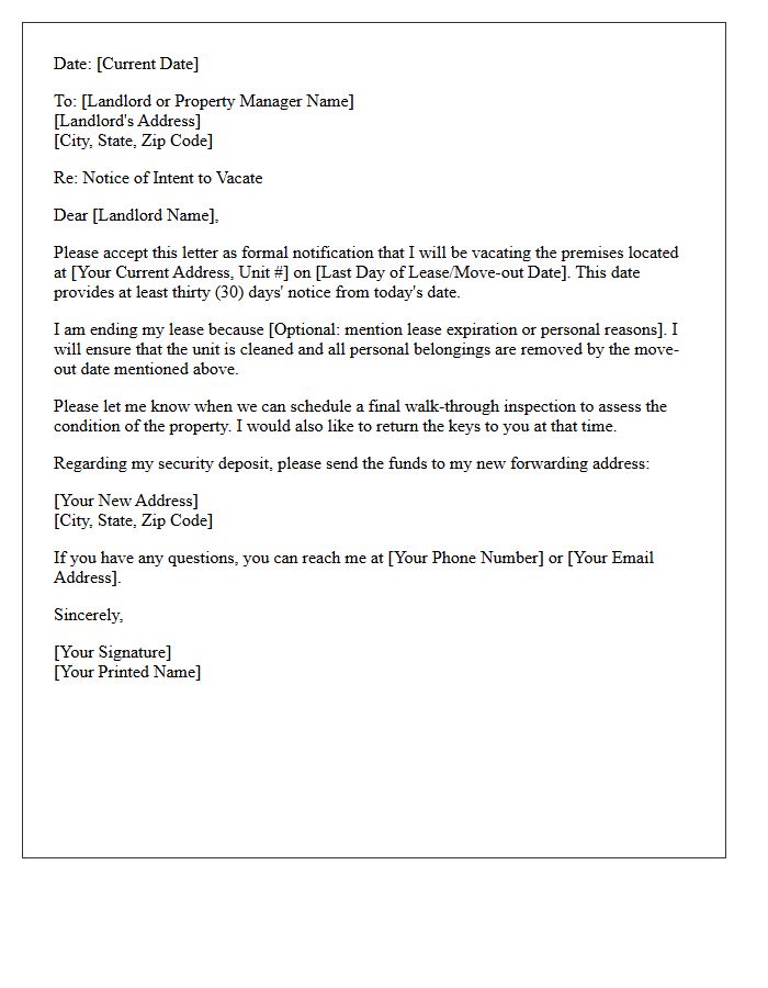 Tenant Thirty-Day End of Lease Notice Letter