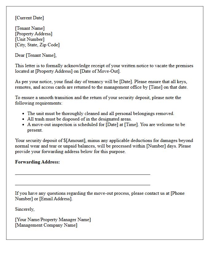 Thirty-Day Intent to Vacate Acknowledgment Letter