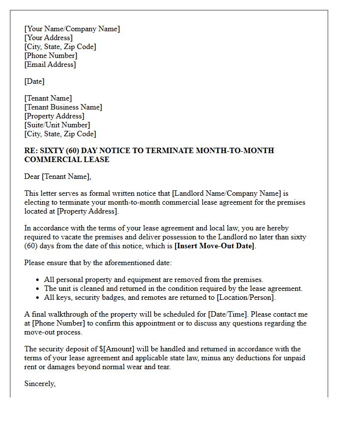 Commercial Month-to-Month Sixty-Day Notice to Vacate Letter