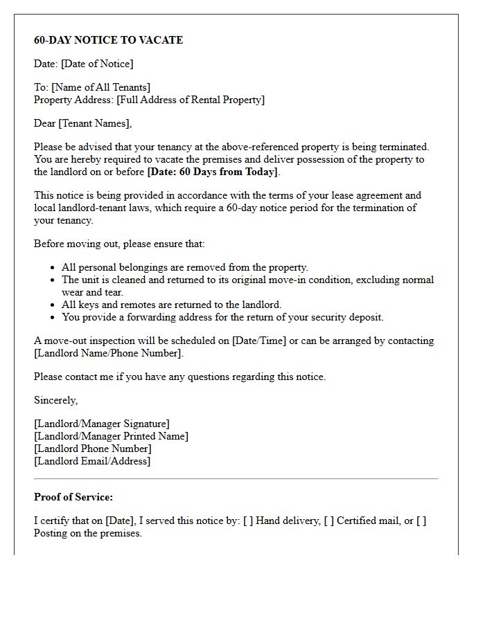 Landlord Sixty-Day Notice to Vacate Letter