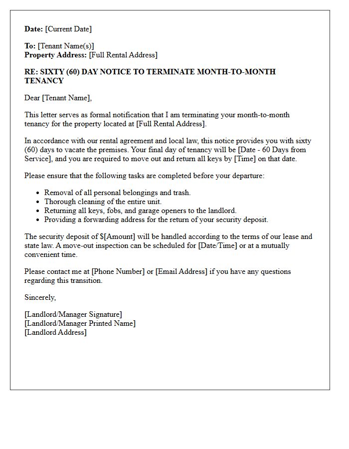 Month-to-Month Rental Agreement Sixty-Day Termination Letter