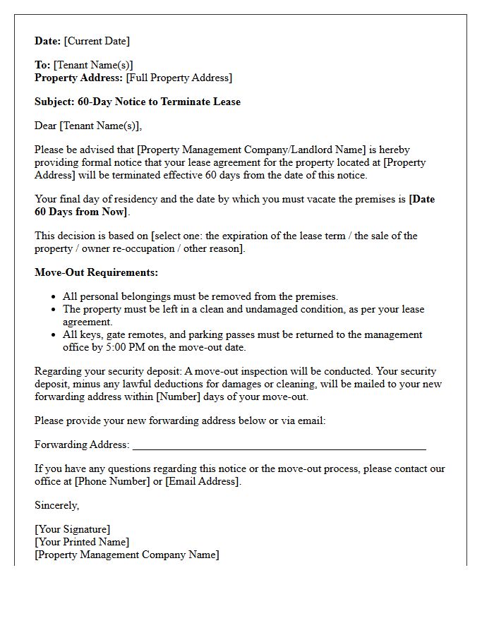 Property Management Sixty-Day Lease Termination Letter