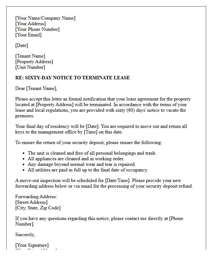 Property Manager Sixty-Day Lease Cancellation Letter