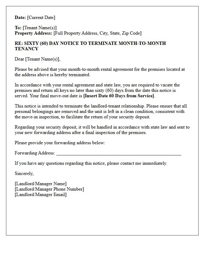 Residential Month-to-Month Sixty-Day Notice to Vacate Letter
