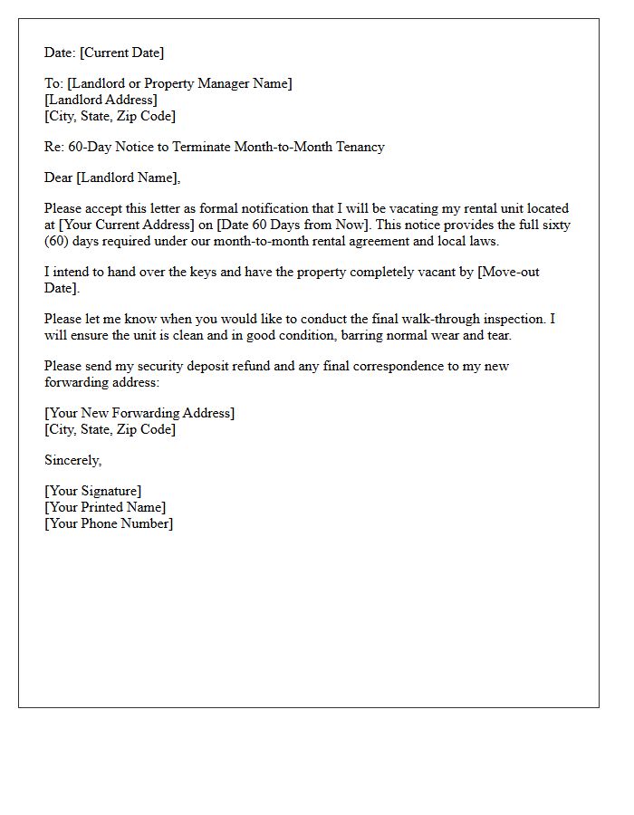 Sixty-Day Move-Out Notice for Month-to-Month Tenancy Letter