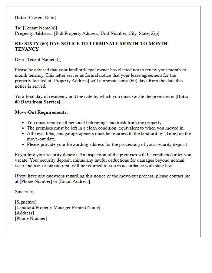 Sixty-Day Notice of Non-Renewal Month-to-Month Tenancy Letter