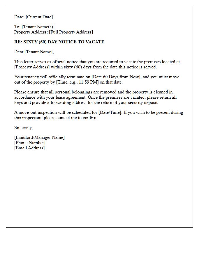 Standard Sixty-Day Notice to Vacate Letter