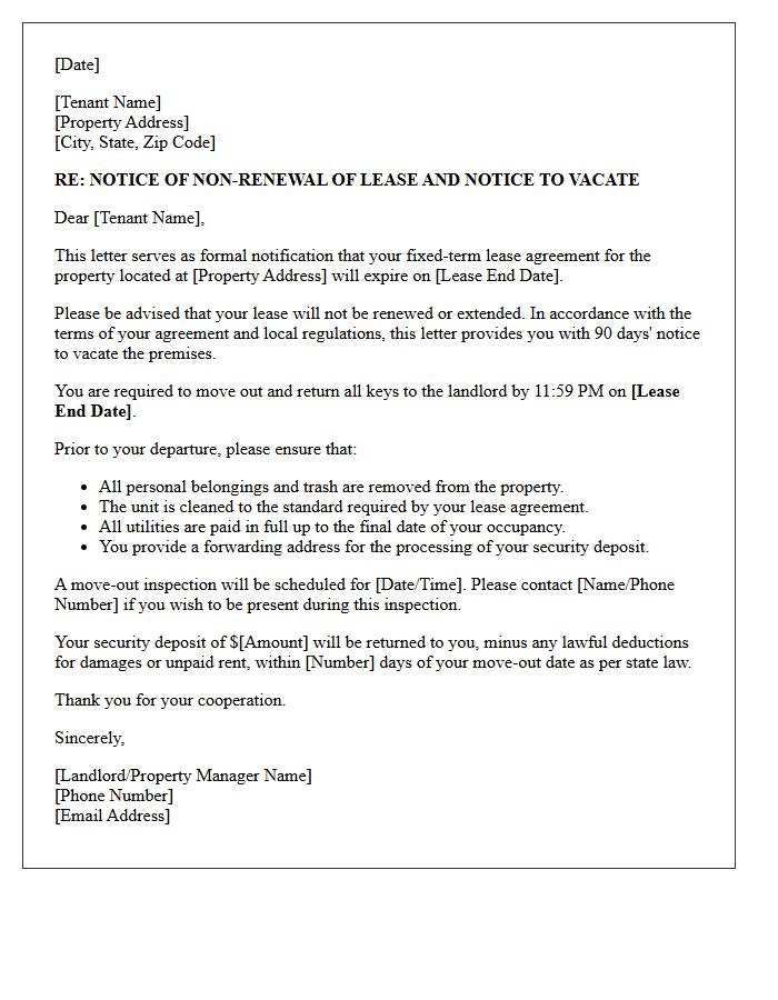 Fixed-Term Expiration Ninety-Day Notice to Vacate Letter