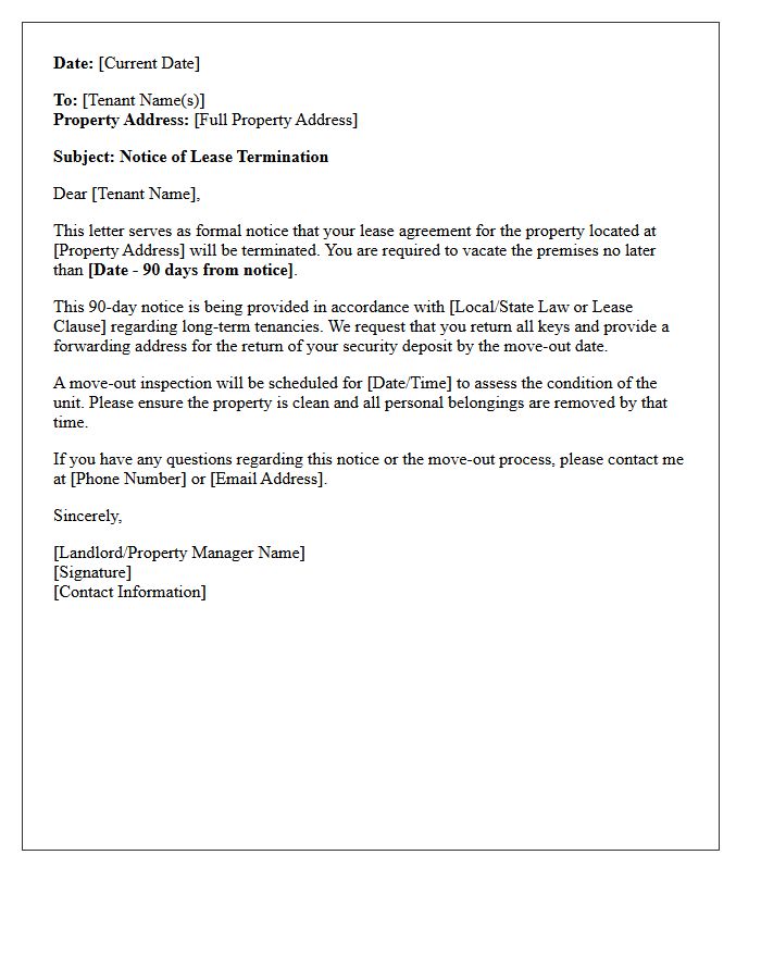 Ninety-Day Lease Termination Letter for Long-Term Tenants