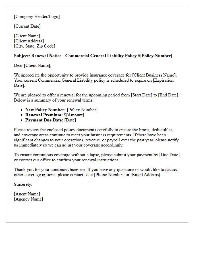 Annual Commercial Liability Policy Renewal Letter