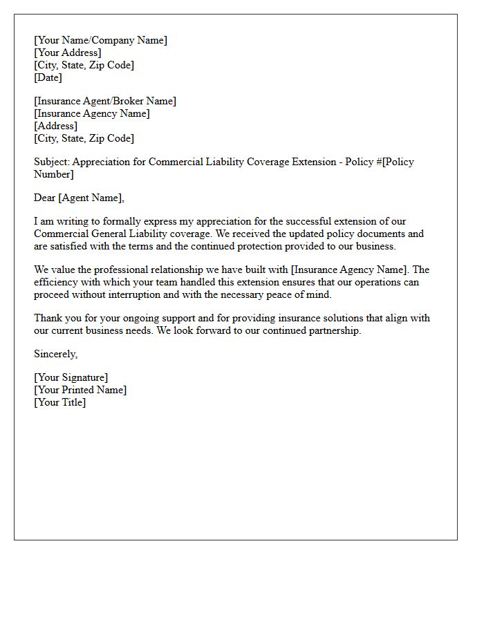 Commercial Liability Coverage Extension Appreciation Letter