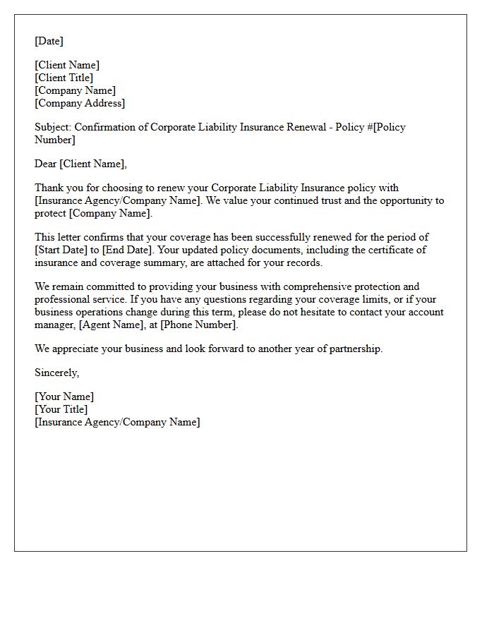 Corporate Liability Insurance Renewal Thank You Letter