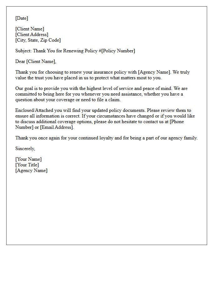 Insurance Agency Policy Renewal Appreciation Letter