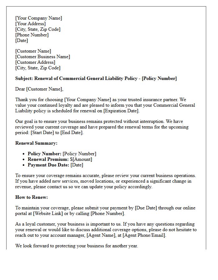 Loyal Customer Commercial Liability Renewal Letter