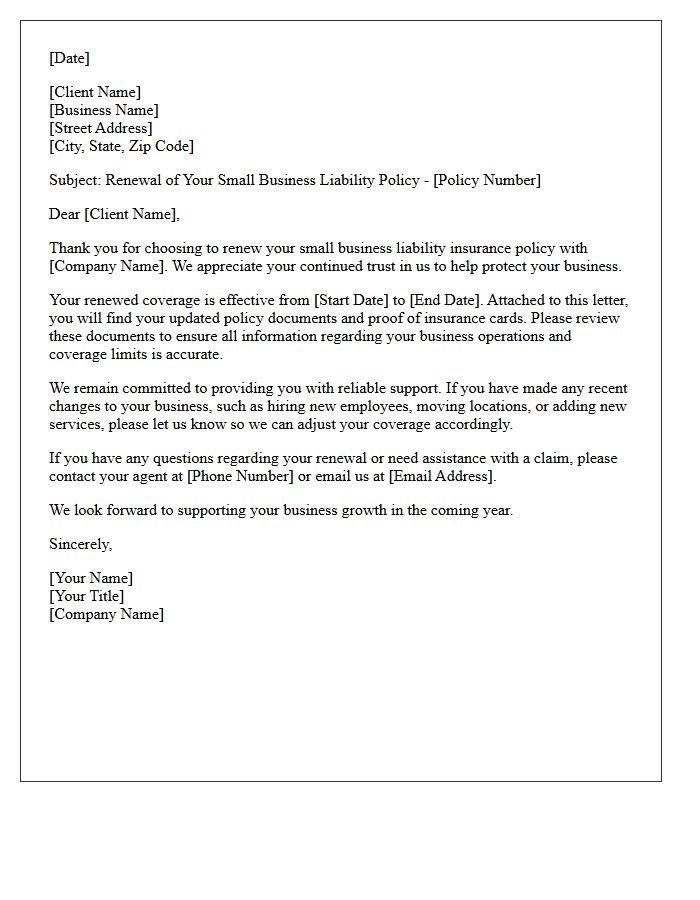 Small Business Liability Policy Renewal Thank You Letter