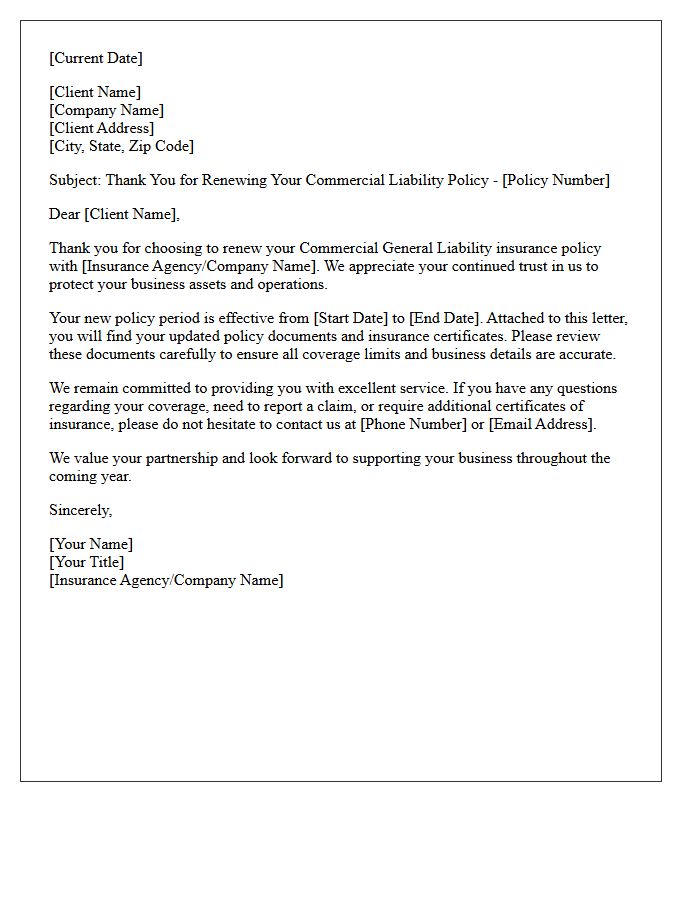Thank You Letter for Commercial Liability Policy Renewal