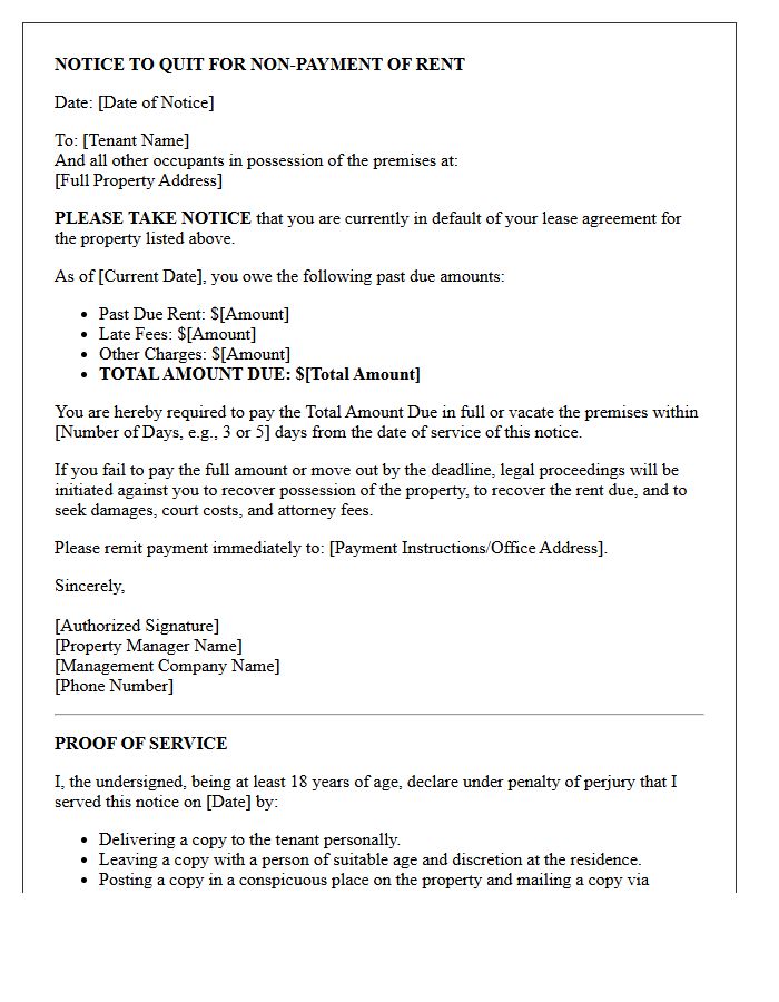 Property Management Rent Default Eviction Notice Letter