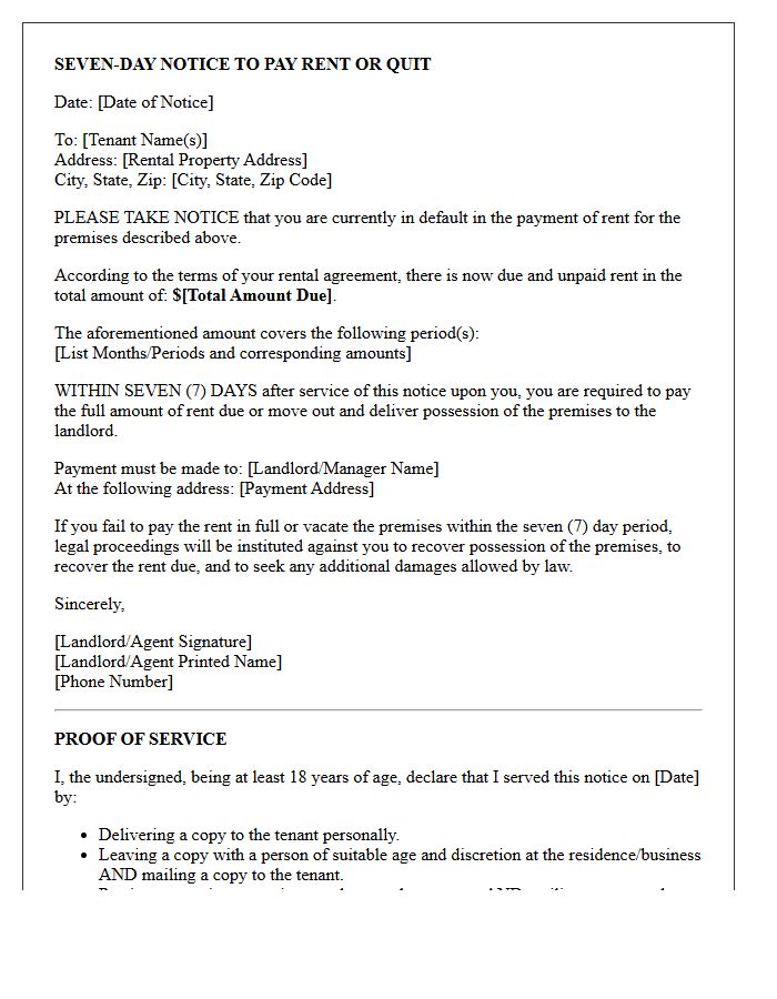 Seven-Day Notice to Pay or Quit Property Letter