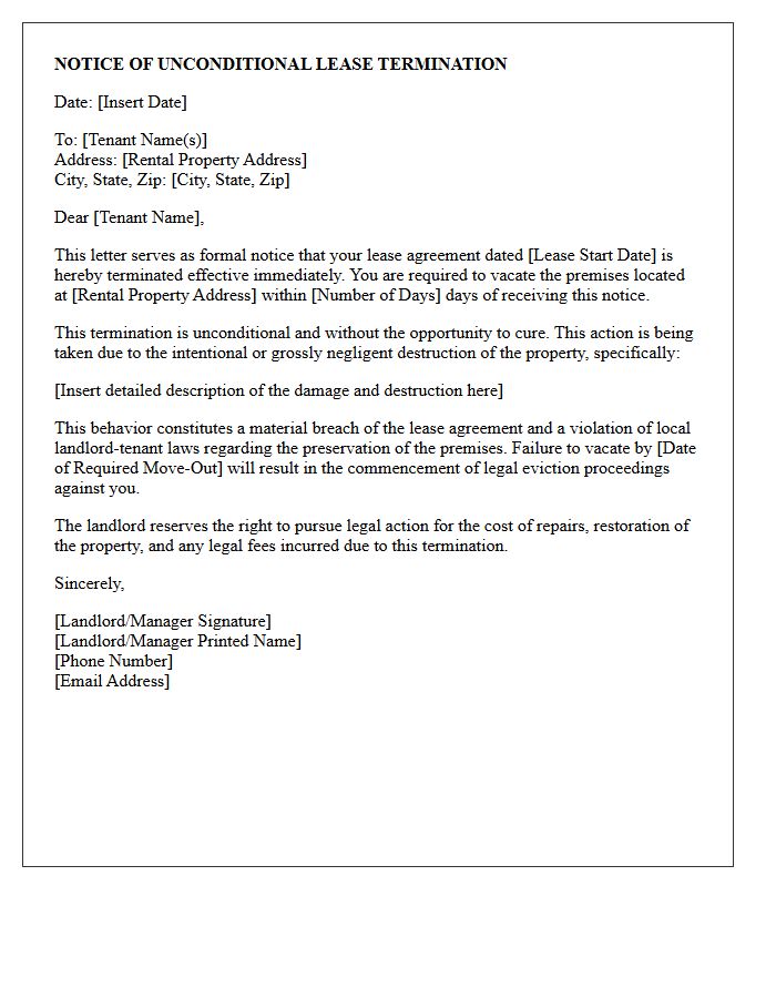 Notice of Unconditional Lease Termination for Property Destruction Letter