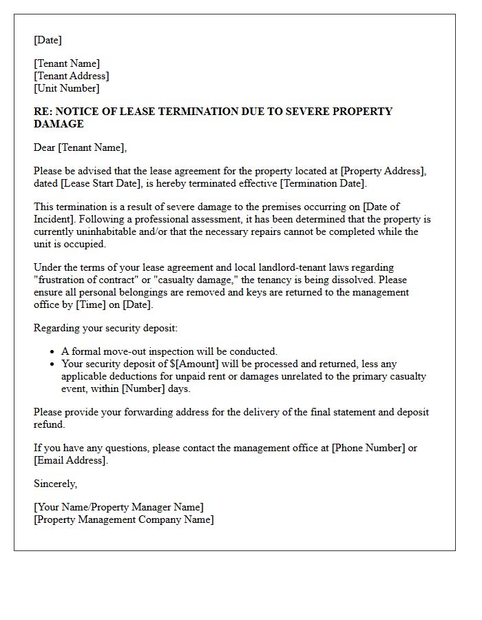 Property Management Severe Damage Lease Termination Letter