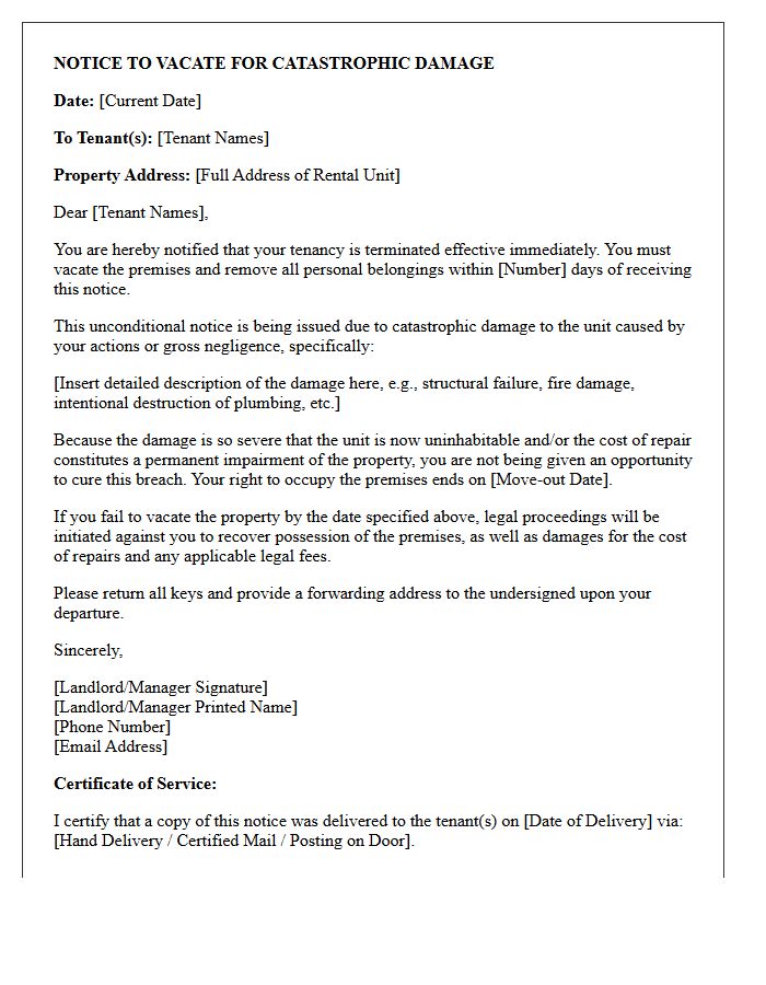 Unconditional Eviction Letter for Catastrophic Unit Damage