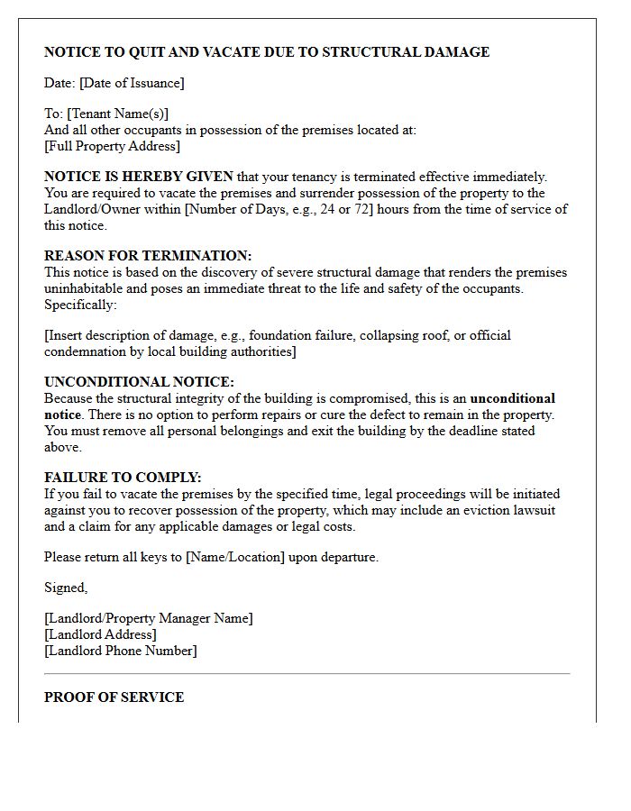 Unconditional Quit and Vacate for Structural Damage Letter
