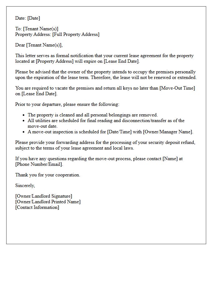 End of Lease Term Owner Move-In Notification Letter