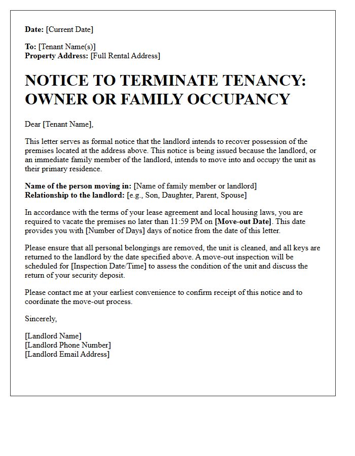 Immediate Family Member Move-In Intent Eviction Letter