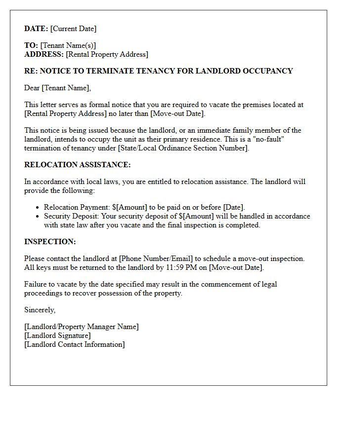 Landlord Move-In Eviction Notice and Relocation Letter