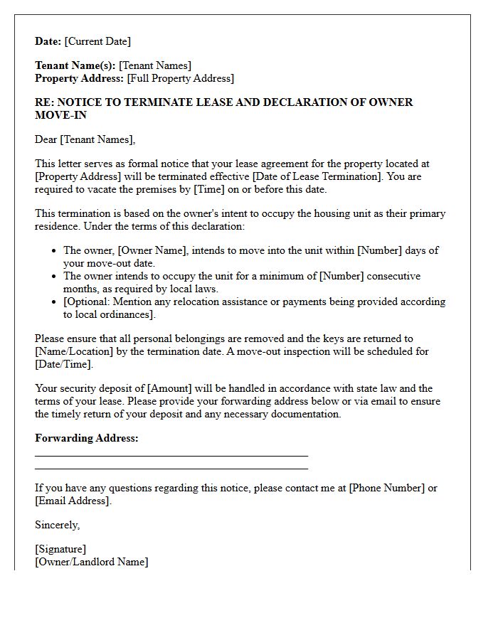Lease Termination and Owner Move-In Declaration Letter