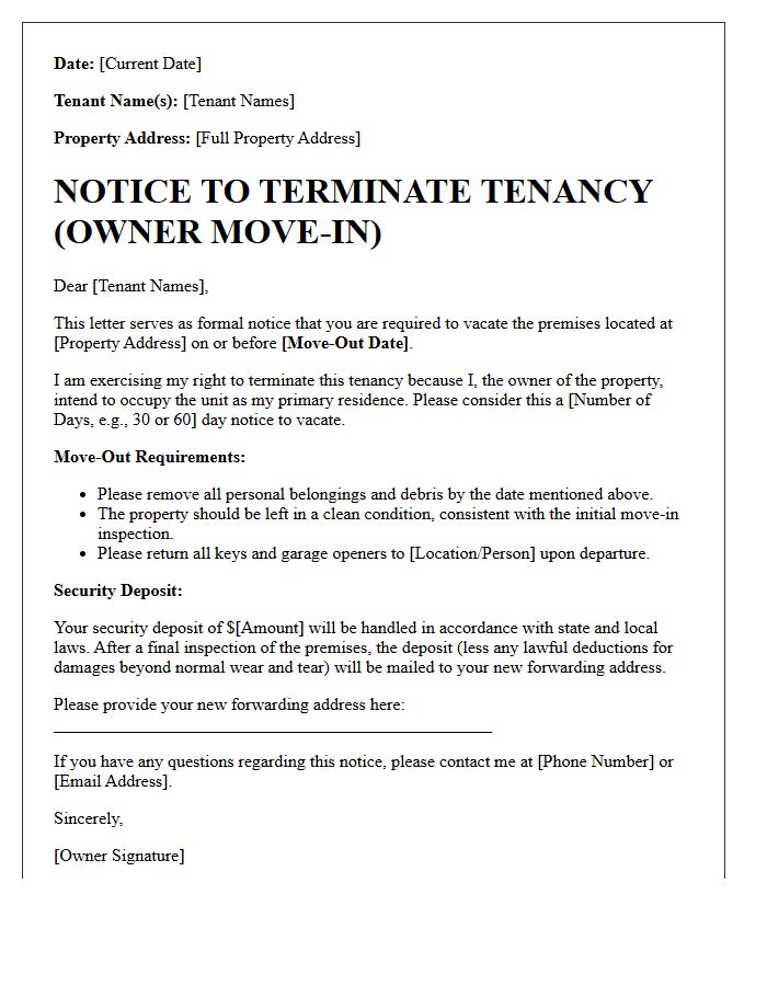 Notice to Vacate for Owner Move-In Intent Letter
