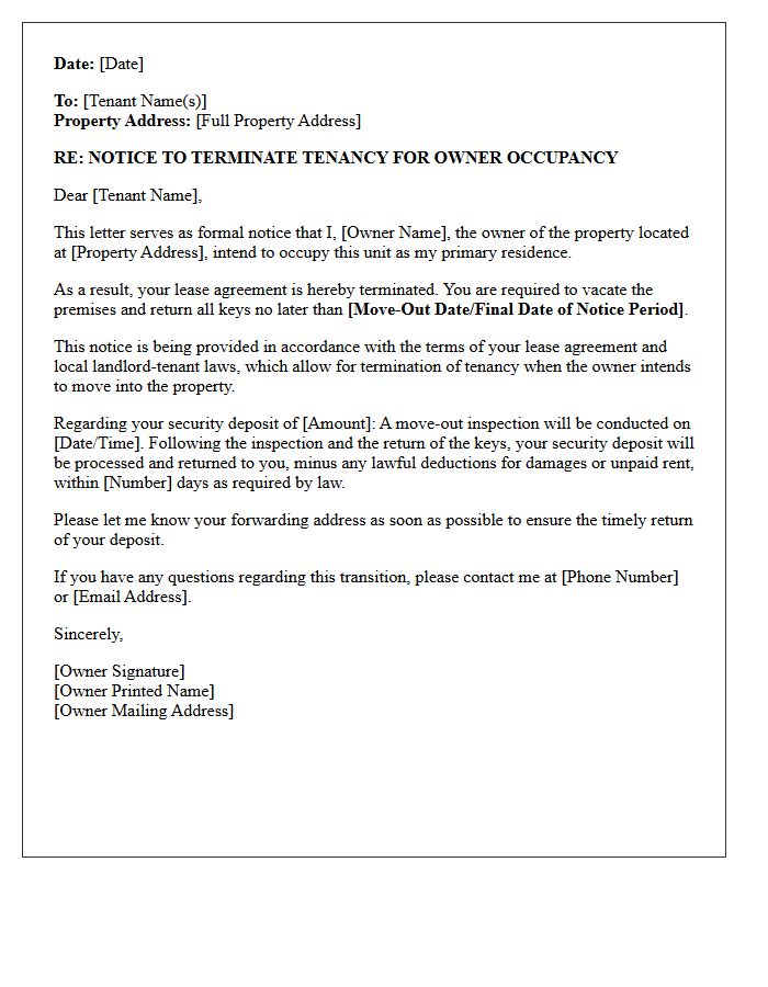 Property Owner Primary Residence Move-In Notice Letter