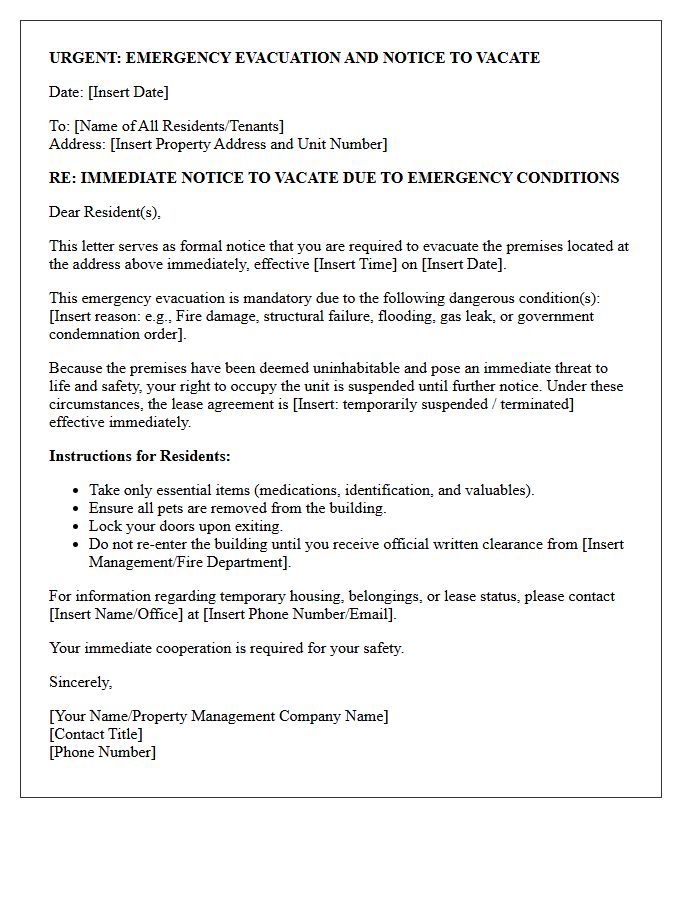 Emergency Evacuation and Notice to Vacate Letter